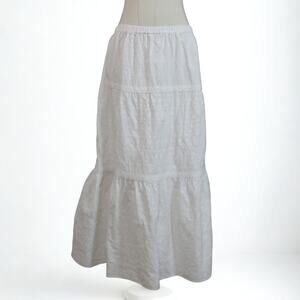 Van Heusen White Cotton Tiered Maxi Skirt Boho Prairie Embroidered